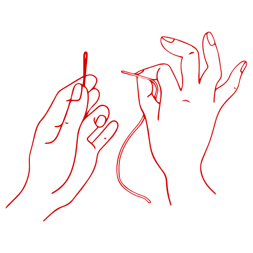 Illustration of two hands gripping a needle, emphasising the art of sewing and craftsmanship.
