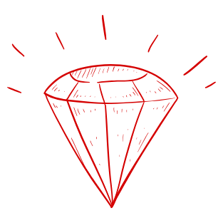 A drawing of a shiny diamond in red outlines