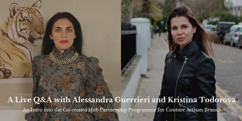 A desaturated photo of Alessandra Guerrieri, Founder of AGpress and Kristina Todorova, Founder of The Co-created Hub, overlaid by the title of the event and intro caption.